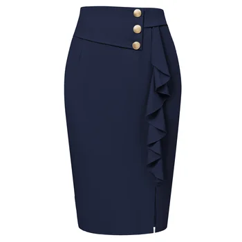 Женская винтажная юбка BP с разрезом спереди, облегающая юбка с высокой талией, украшенная рюшами.