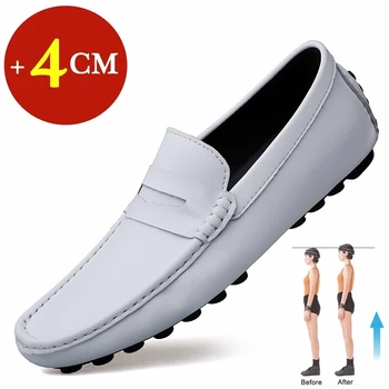 Удобные мужские лоферы на плоской подошве/ обувь с подъемом 4 см, мужские кроссовки, черные, белые, из мягкой кожи, мужские туфли на плоской подошве, увеличивающие рост, более высокие туфли