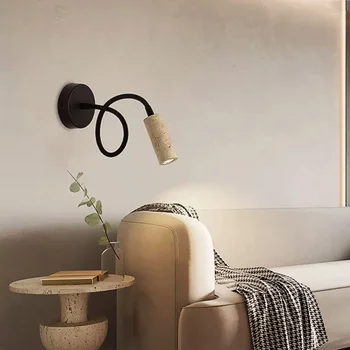 Настенный светильник из натурального травертина Ваби-саби в скандинавском стиле для спальни, кухни, кабинета, коридора, художественного декора, Цилиндрический светодиодный светильник-бра