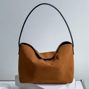 Дизайнерская однотонная замшевая сумка-тоут из искусственного меха, винтажный женский кошелек подмышками, маленькая сумочка для телефона