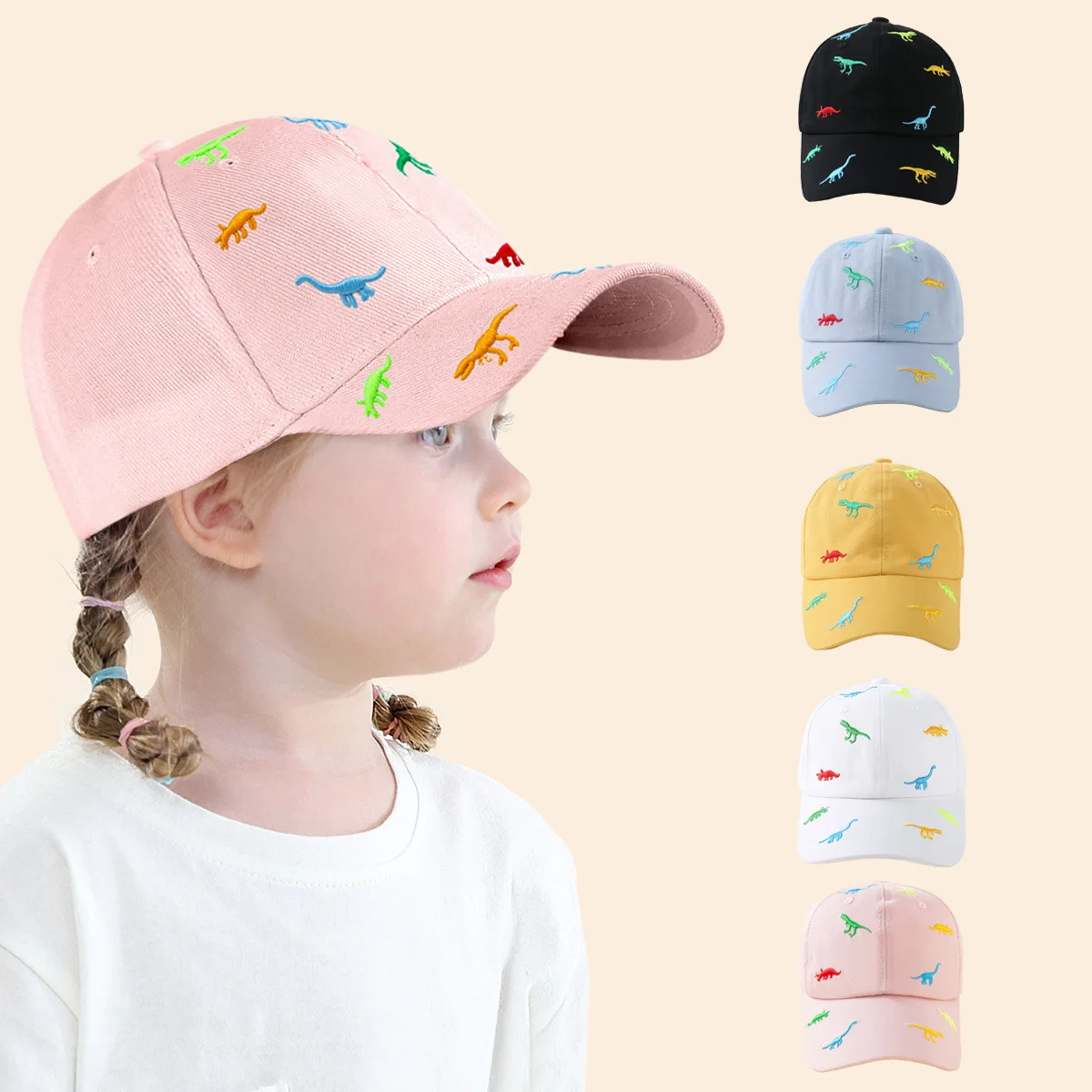 Детские бейсболки, новые летние однотонные солнцезащитные кепки с мультяшной вышивкой динозавра для мальчиков и девочек, кепки-снэпбэк, детские шляпы для рыбалки в стиле хип-хоп