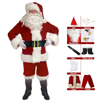 Роскошный костюм Санта-Клауса для взрослых, Рождественский костюм Санта-Клауса, Шапка с бородой Санта-Клауса, пояс F0S4