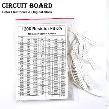 4250шт Набор резисторов 1206 SMD Резистор Ассорти комплект 1R -10M Ом 1% 170 значений x 25шт 2.2/2.4/2.7/3/3.3/3.6/3.9/4.3/4.7/5.1 R
