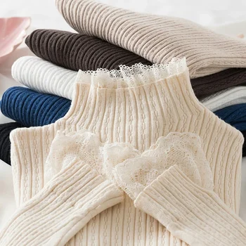 Осенние свитера с кружевной строчкой, модные женские Зимние повседневные трикотажные топы, тонкий пуловер с длинным рукавом, джемперы, Одежда 17682