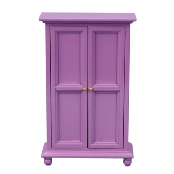 1: 12 Кукольный домик Спальня Фиолетовый Гардероб Моделирование шкафа Миниатюрный Шкаф для украшения Кукольного домика Детская игрушка
