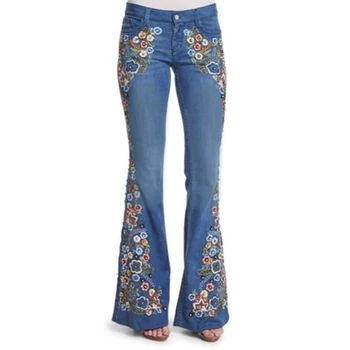 Женские джинсы-клеш темно-/ светло-голубые стрейчевые брюки для школы, офиса, верхняя одежда для вечеринок