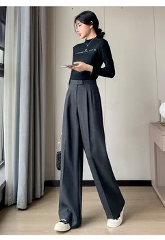 Y2k Корейская осенняя Тонкая Прямая Женская одежда с высокой талией Повседневные Однотонные Свободные Широкие брюки Модные Офисные женские