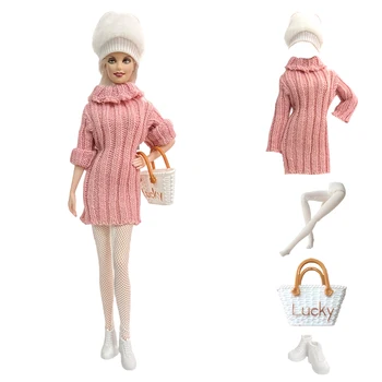 NK 1 комплект Благородной одежды принцессы Свитер + Шляпа + Обувь + Сумки + Чулки Модное платье для Барби Аксессуары Кукла Подарок для девочки