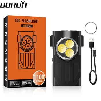 BORUiT V7 светодиодный фонарик-брелок EDC Type-C, перезаряжаемый портативный рабочий фонарь, мини-фонарик с зажимом, УФ-карманный фонарь для кемпинга