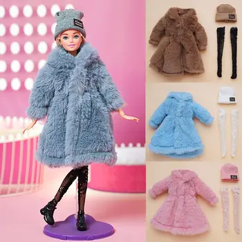 Кукольное плюшевое пальто длиной 30 см, повседневная одежда, кукольные зимние шапки, носки для кукол, пальто, топы, аксессуары для кукольной одежды 1/6 