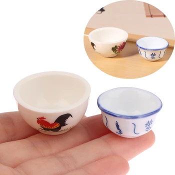 Миниатюрная кухонная керамическая чаша с петухом ручной росписи, миниатюрные предметы, имитирующие еду, игровые украшения, аксессуары для мебели