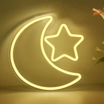 Теплая Луна Звезда Изготовленная на Заказ Неоновая Вывеска Акриловые Светодиодные неоновые огни Вывеска USB-диммер для дома Детская Спальня Настенный Художественный декор Ночные светильники