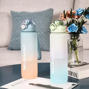 Спортивная бутылка, соломенная чашка большой емкости, чашка для воды объемом 1 л, спортивная бутылка для воды, бутылка для воды для фитнеса на открытом воздухе, запечатанная градиентным цветом