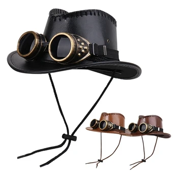 Женская ковбойская шляпа из искусственной кожи с изогнутыми полями для мужчин на весну-лето, элегантные крутые очки, декор, ковбойская шляпа, ветрозащитная для взрослых