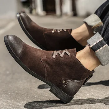 Мужские ботинки из натуральной кожи, осенние ботильоны в американском стиле, винтажная модная мужская обувь с острым носком, мужские Zapatos De Hombre