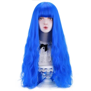 Искусственный Длинный Волнистый парик AICKER, темные, красно-синие парики с челкой для женщин, косплей в стиле Лолиты, Костюмированная вечеринка на Хэллоуин, Потому что