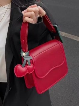 Нишевый дизайн, вишневая маленькая квадратная сумка, подарочная сумка, модная простая сумка через плечо, популярная универсальная сумка через плечо, сумка для телефона