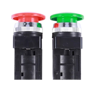 2x Красно-зеленый кнопочный переключатель переменного тока 250 В 6A DPST с мгновенным переключением в виде грибовидной головки