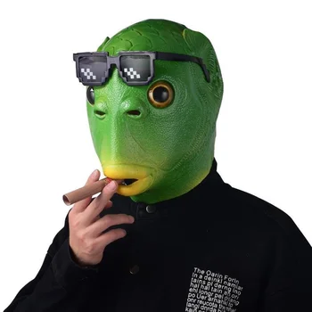 Забавная Зеленая маска с Рыбьей головой на Хэллоуин, Карнавал, головные уборы для вечеринок, Розыгрыши, косплей, зеленая голова животного из латекса