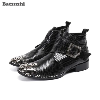 Мужская обувь Batzuzhi В Японском стиле, Черные Кожаные ботильоны С острым металлическим носком, Мужские официальные Кожаные деловые ботинки, Короткие!
