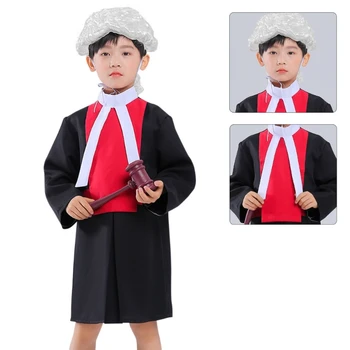 Детский костюм судьи на Хэллоуин, судейская мантия, деревянный судейский молоток