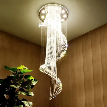 Современное освещение в комнате, Спиральная хрустальная люстра K9, лестница, креативный светодиодный подвесной светильник, декор виллы в отеле, Большой подвесной светильник