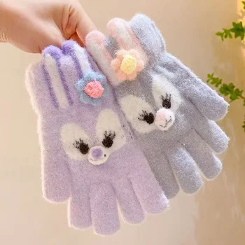 Зимние Новые Детские Вязаные перчатки Disney StellaLou LinaBell с пятью пальцами Милые INS Теплые Плюшевые перчатки Переносных цветов на полпальца