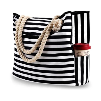 Новая пляжная сумка-тоут, модная Женская парусиновая летняя сумка через плечо в полоску большой емкости, сумки-тоут, сумки для покупок, сумки через плечо