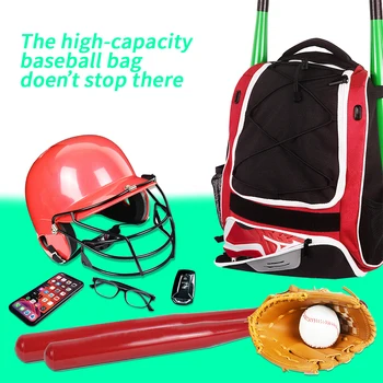 Бейсбольная сумка, рюкзак с битой для бейсбола, теннисного мяча и софтбольного снаряжения, держатель для биты и перчаток, большое основное отделение