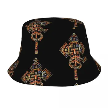 Уличные шляпы-ведра Африканского искусства Эфиопский Крест Эфиопия Панама Хлопчатобумажные Рыбацкие кепки для девочек, Реверсивная Зимняя Рыбацкая шляпа