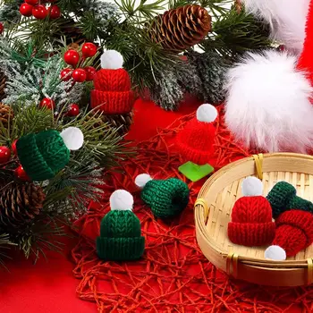10шт Мини-вязаных шапок, Рождественские Вязаные Кукольные шапки, Реквизит, Шерстяная шапка для Рождественской елки, украшения, поделки для вечеринок