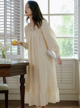 Французская свободная кружевная пижама-фея для женщин, весна-осень, милая винтажная домашняя одежда принцессы, Викторианская ночная одежда для дам