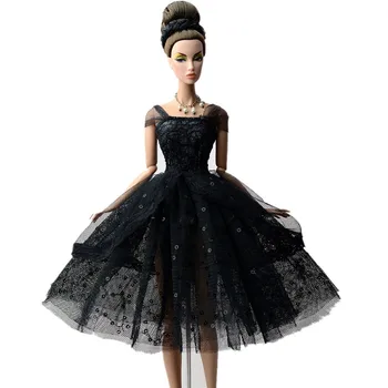 NK Official, 1 шт., Роскошное свадебное платье для куклы Барби, танцевальная вечеринка, Одежда невесты, Черная кружевная одежда для кукол 1/6 BJD, Аксессуары для кукол