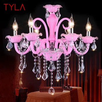 Подвесная лампа из розового хрусталя TYLA Art, комната для девочек, Свеча, Лампа, Детская комната, Гостиная, Ресторан, Люстра в спальне
