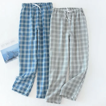 Повседневные дышащие мужские пижамные штаны со свободным эластичным поясом, клетчатая пижама, домашняя одежда, мужские брюки, брючная одежда