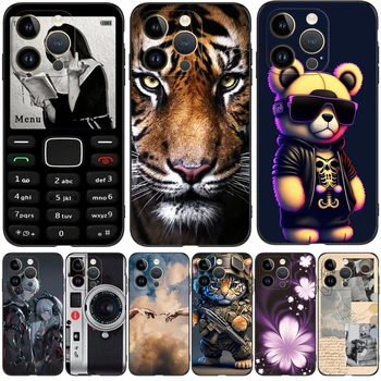 Для iPhone 14 Pro PLUS Чехол Для iPhone 14 Pro Max Задняя Крышка Телефона Мягкий Силиконовый Защитный Черный Чехол из Тпу медведь тигр лев милый