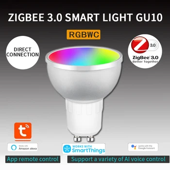 Tuya ZigBee 3,0 Умная Светодиодная Лампа 5 Вт RGB CW Голосовое Управление Ночник Регулируемый Цвет Умная лампа Работает С Alexa Home