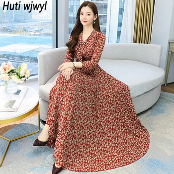 Высококачественное Женское повседневное платье Макси с цветочным рисунком 2023, Корейский Винтажный Пляжный сарафан в стиле бохо, весна-осень, элегантное облегающее праздничное платье