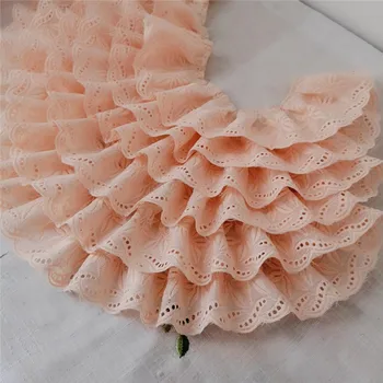 1 м Оранжево-розовый Цветочный Плиссированный цветок с вышивкой Кружевной отделкой для свадебного платья, штанин, аксессуаров для пошива одежды на запястьях, 7,5 см