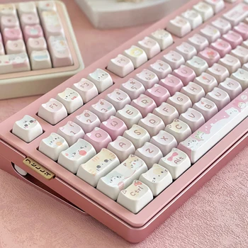 ECHOME Meow Theme Keycap Set PBT Сублимационный краситель Cute Pink Cat Head Keyboard Cap MAO Profile Key Cap для Механической Клавиатуры