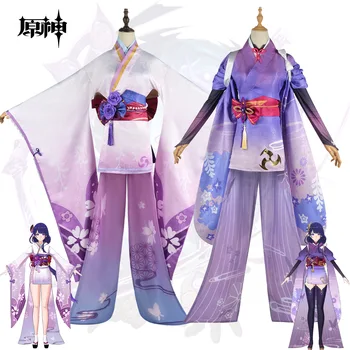 Костюм для косплея Genshin Raiden Ei Beelzebul, кимоно, полный комплект костюмов, обувь для косплея Genshin Impact Raiden Makoto Baal
