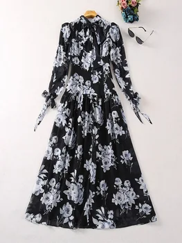 Модное платье для подиума, весеннее Женское платье с цветочной цифровой печатью, Vestidos длиной до щиколоток, праздничное расширение для отпуска