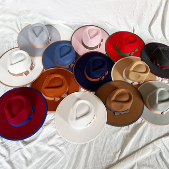 фетровая шляпа с полями 9 см, новая классическая джазовая шляпа с бантом, оптовая продажа Фетровой шляпы для мужчин и женщин, черная джазовая шляпа с широкими полями шапка женская