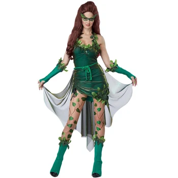 Хэллоуин Листья, зеленые деревья, демонический лес, тематическая вечеринка, эльф, цветочная фея, костюм из ротанга с ядом демона