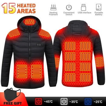 Куртка с подогревом в 15 областях, Мотоциклетная куртка, зимняя теплая куртка с USB-подогревом, термоодежда, Охотничий жилет, куртка с подогревом, Походная мужская