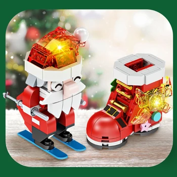 Рождественская коллекция саней Санта-Клауса и Лося, сборка строительных блоков из мелких частиц, Светящаяся игрушка для вечеринки, Рождественский Подарок для ребенка
