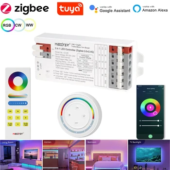 Zigbee Miboxer 3в1 Светодиодный Контроллер Диммера RGB/RGBW/RGBCCT Без инструментов, Мгновенная Проводка для Alexa Google Home с радиочастотным управлением 2.4G