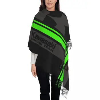 Женский шарф для мотогонок Kawasakis, длинная зимняя осенняя теплая шаль с кисточками, Спортивные шарфы унисекс