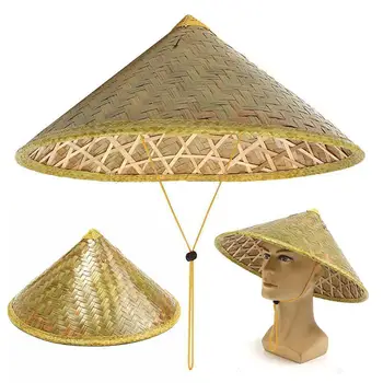 Соломенная шляпа ручной работы в стиле ретро, шляпы из бамбука и ротанга в китайском стиле, туристический реквизит для танцев под дождем, Конусообразная шляпа рыбака с зонтиком от солнца