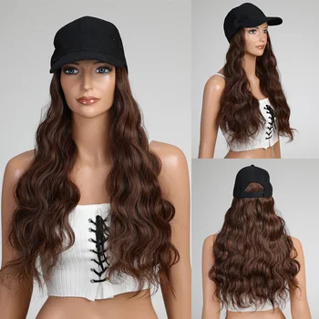 20 дюймов в длину, кукурузная кудрявая шляпа, Парики для женщин, натуральные коричневые синтетические парики, соединяющие бейсболки, Регулируемый парик из ленивой шерсти в рулонах